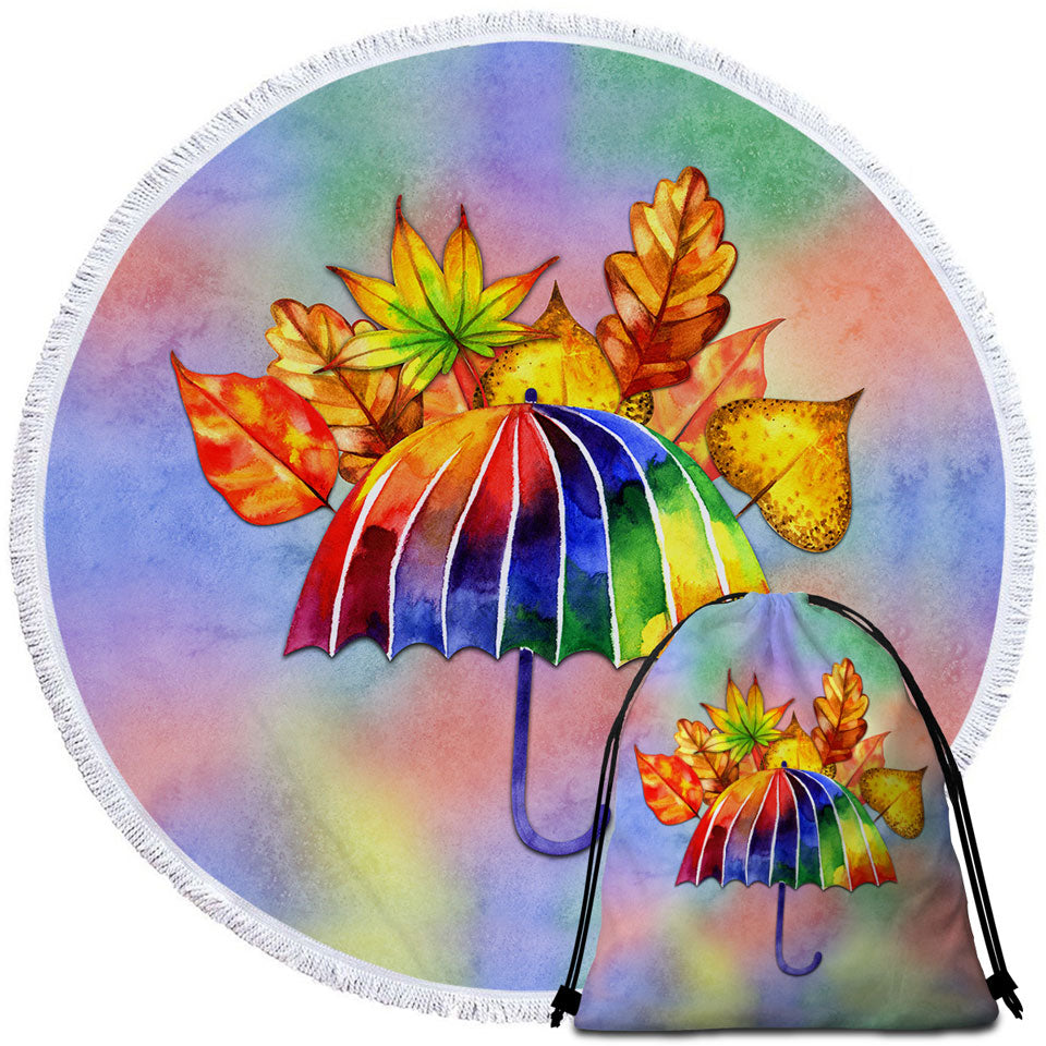 Best Beach Towels Colorful Umbrella and Autumn Leaves
