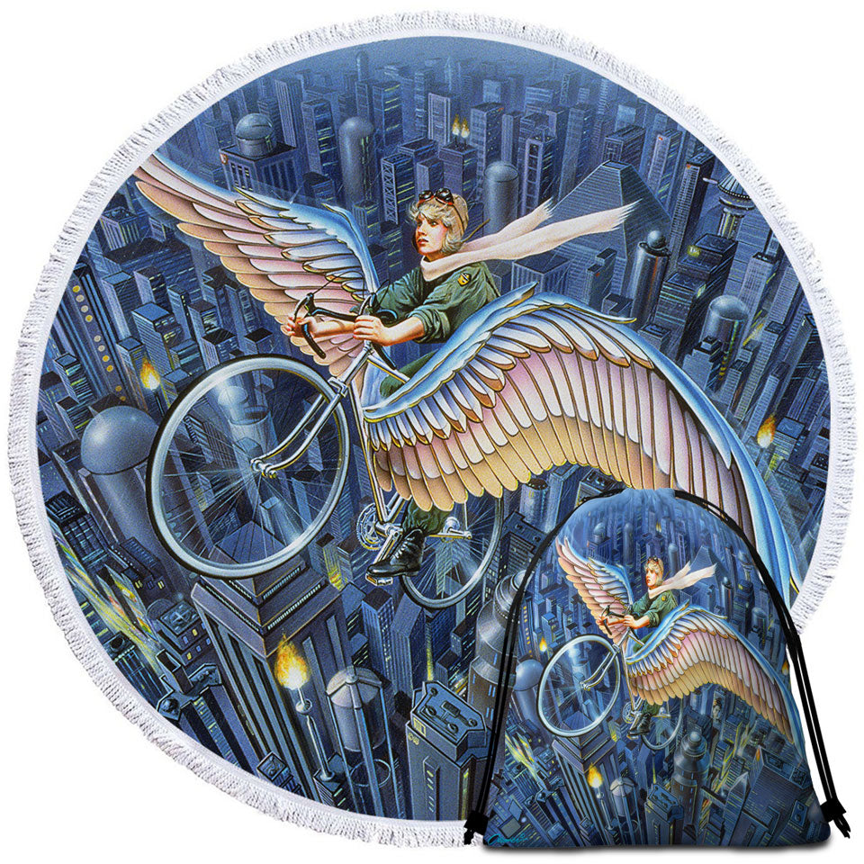Best Beach Towels Future Icarus Bicycle Wings above the City