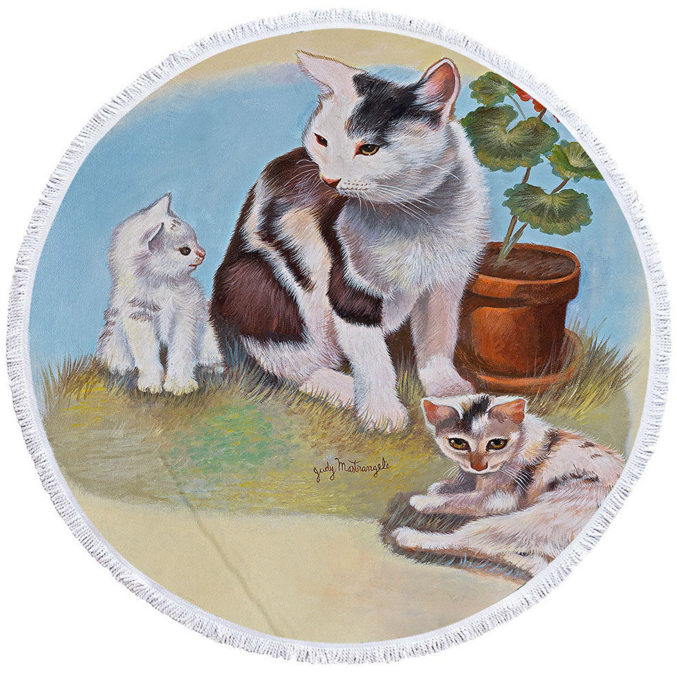 Best Beach Towels Lovey Cat Art Painting Momma Cat and Kittens