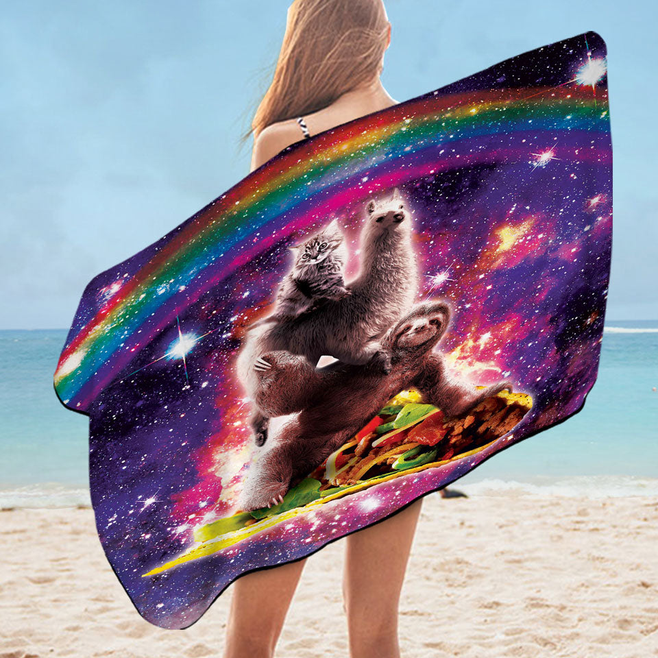 Best Beach Towels Near Me Cool Funny Crazy Art Space Cat Llama Sloth Riding Taco