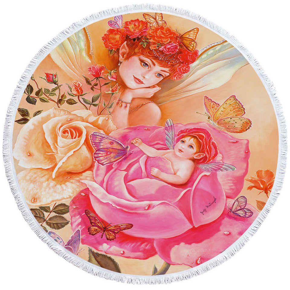 Best Beach Towels Roses Fairy and Her Baby Painting My Little Rosebud
