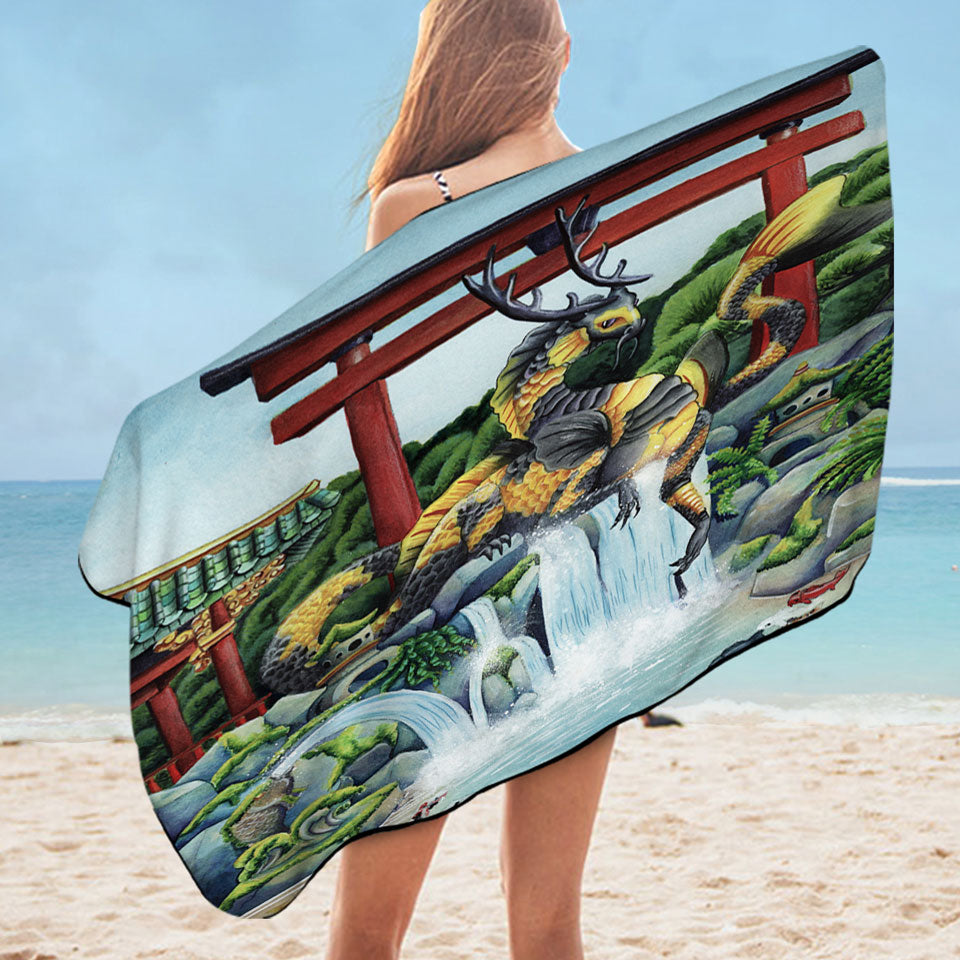 Best Beach Towels The Japanese Emperor Koi Fish and Dragon