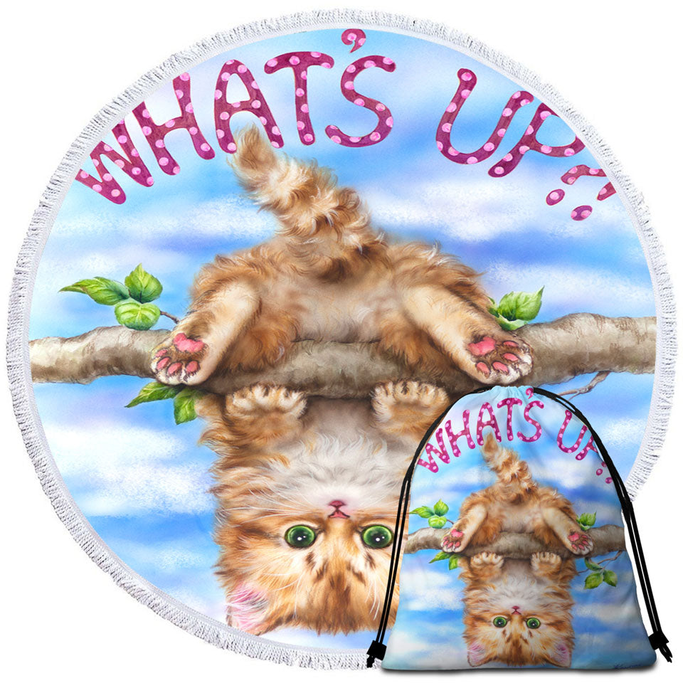 Best Beach Towels Whats Up Cute Funny Ginger Kitten on Branch