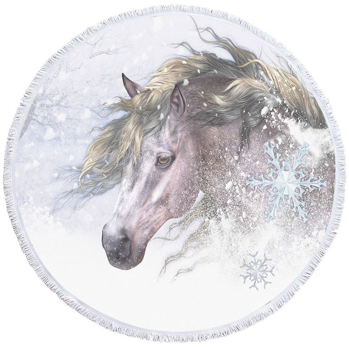 Best Beach Towels Winter Snow and Bright Hair White Horse