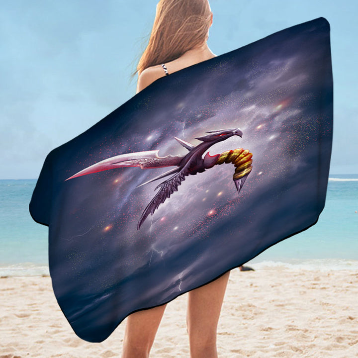 Best Beach Towels of Cool Dark Dragon Blade Fiction Art