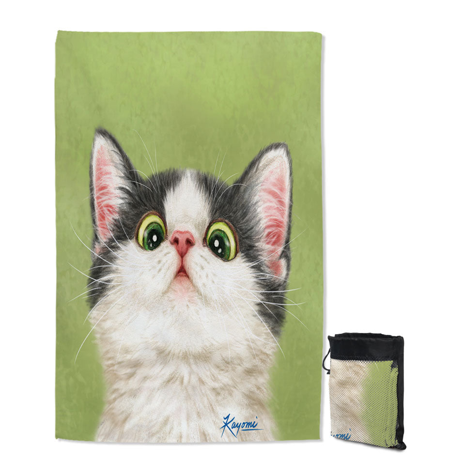 Best Beach Towels with Green Eyes Grey White Kitten Cat