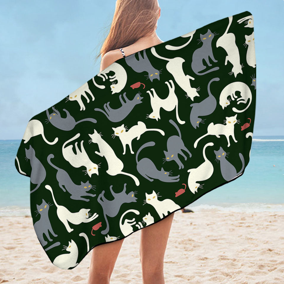 Best Beach Towels with Red Mice and White Grey Cats