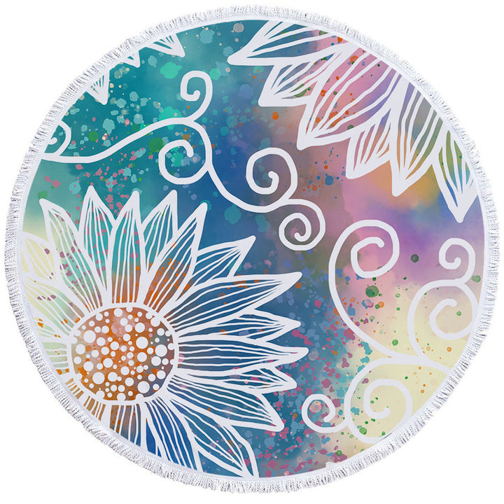 Best Beach Towels with White Flower Drawings over Colorful Background