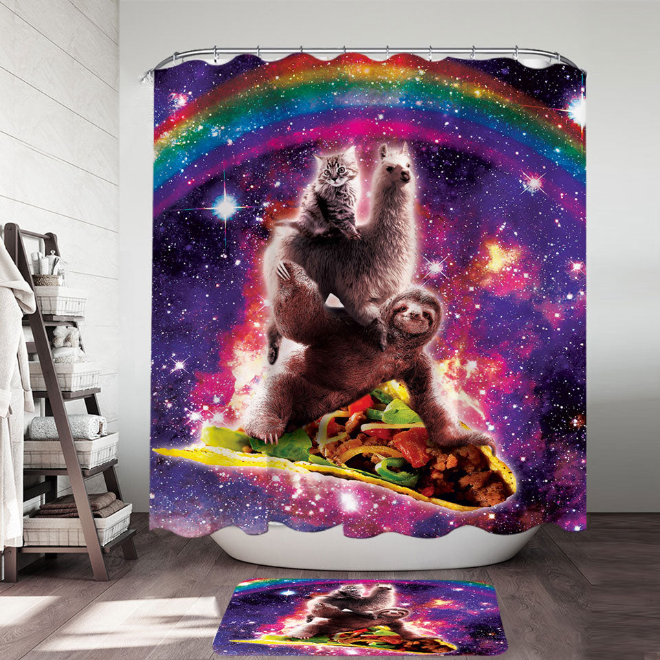 Best Guys Shower Curtains Cool Funny Crazy Art Space Cat Llama Sloth Riding Taco