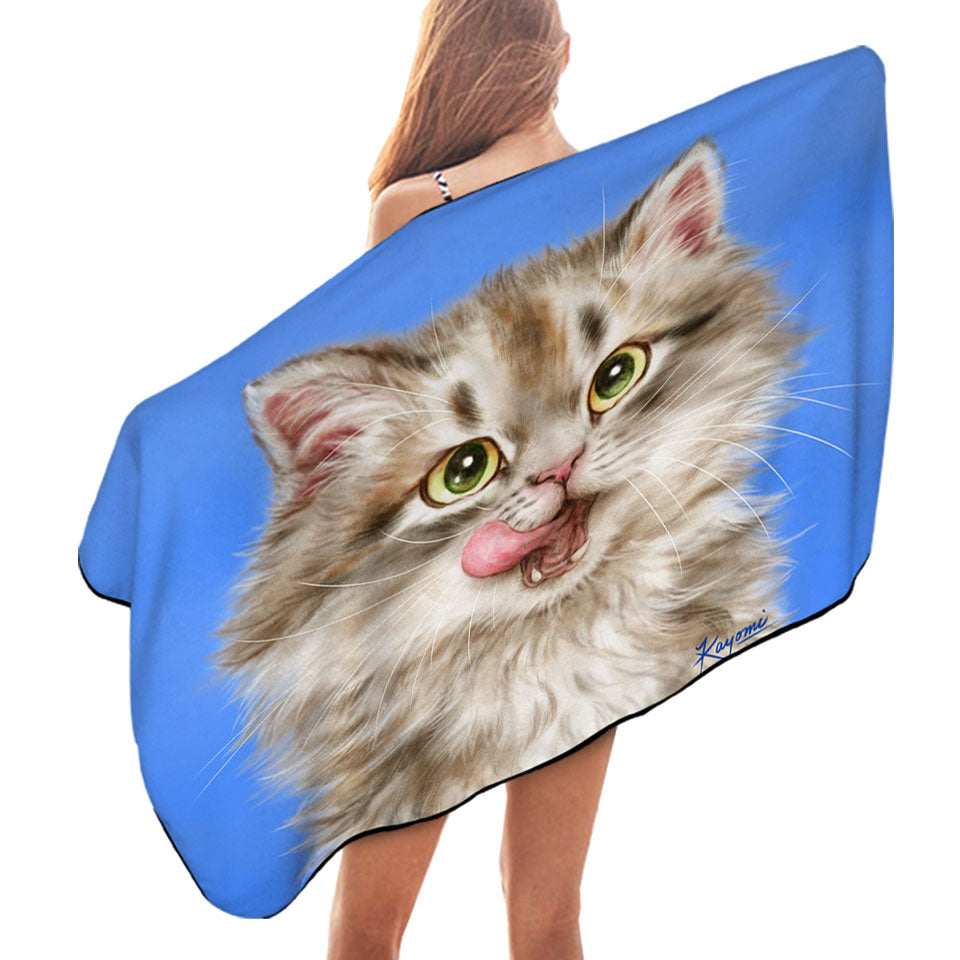 Best Pool Towels with Cats Cute and Funny Art Hungry Furry Kitten
