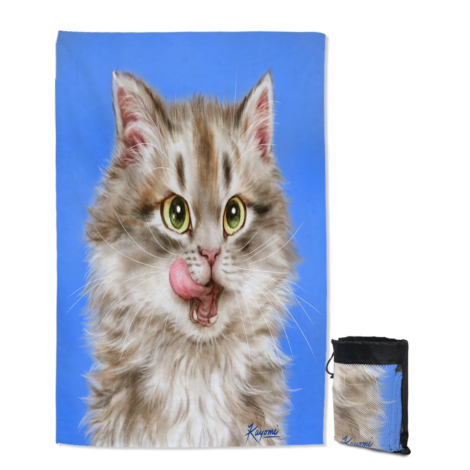 Best Quick dry beach Towels with Cats Cute and Funny Art Hungry Furry Kitten
