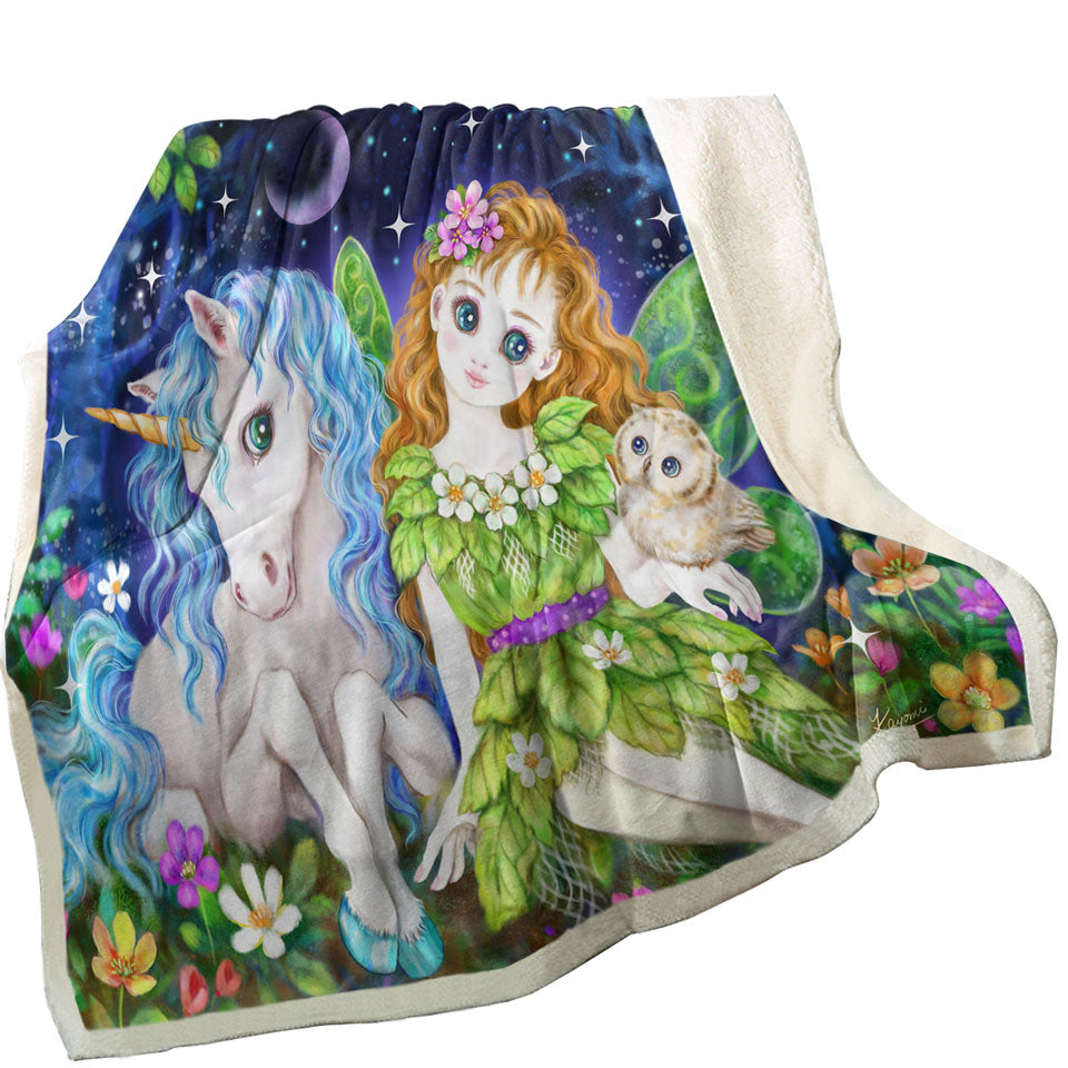 Best Sherpa Blankets for Children Art Design Leaf Fairy and Unicorn