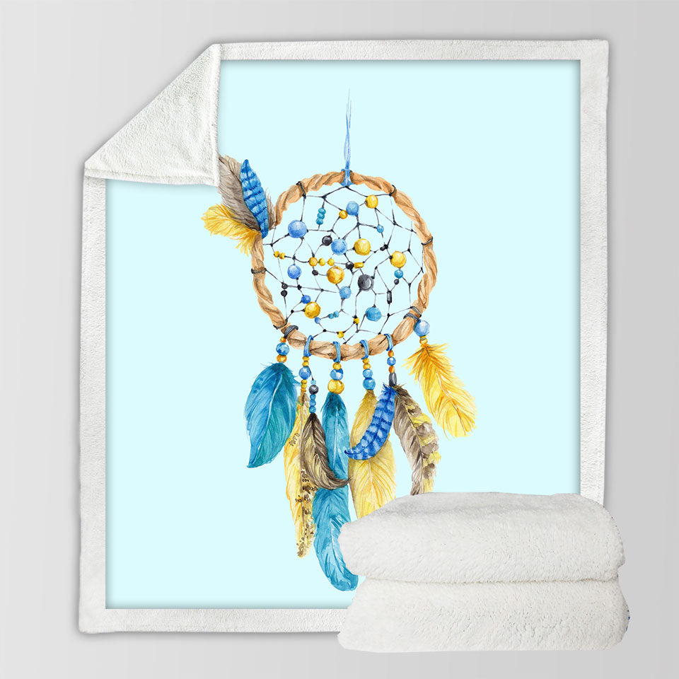 Best Throws Features Blue and Yellow Feathers Dream Catcher