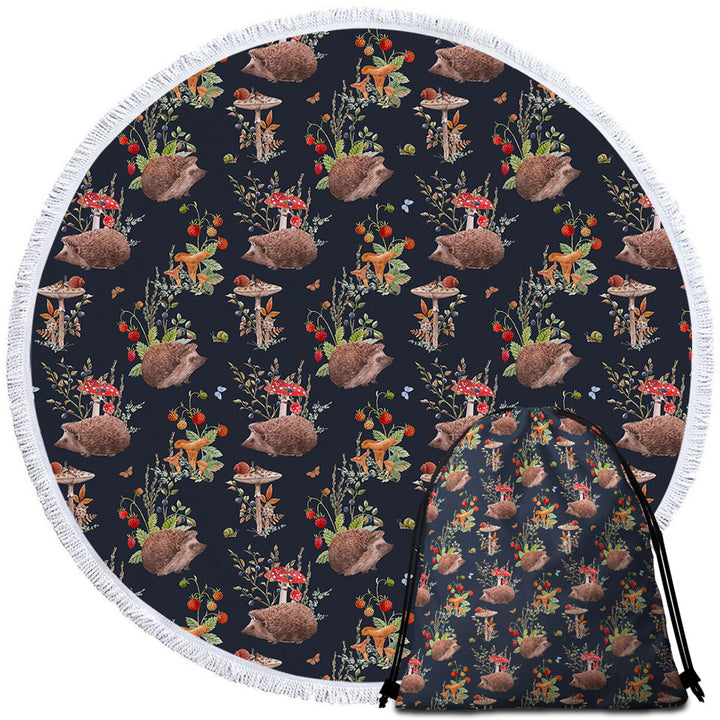 Big Beach Towels with Cute Hedgehog in a Mushroom Garden