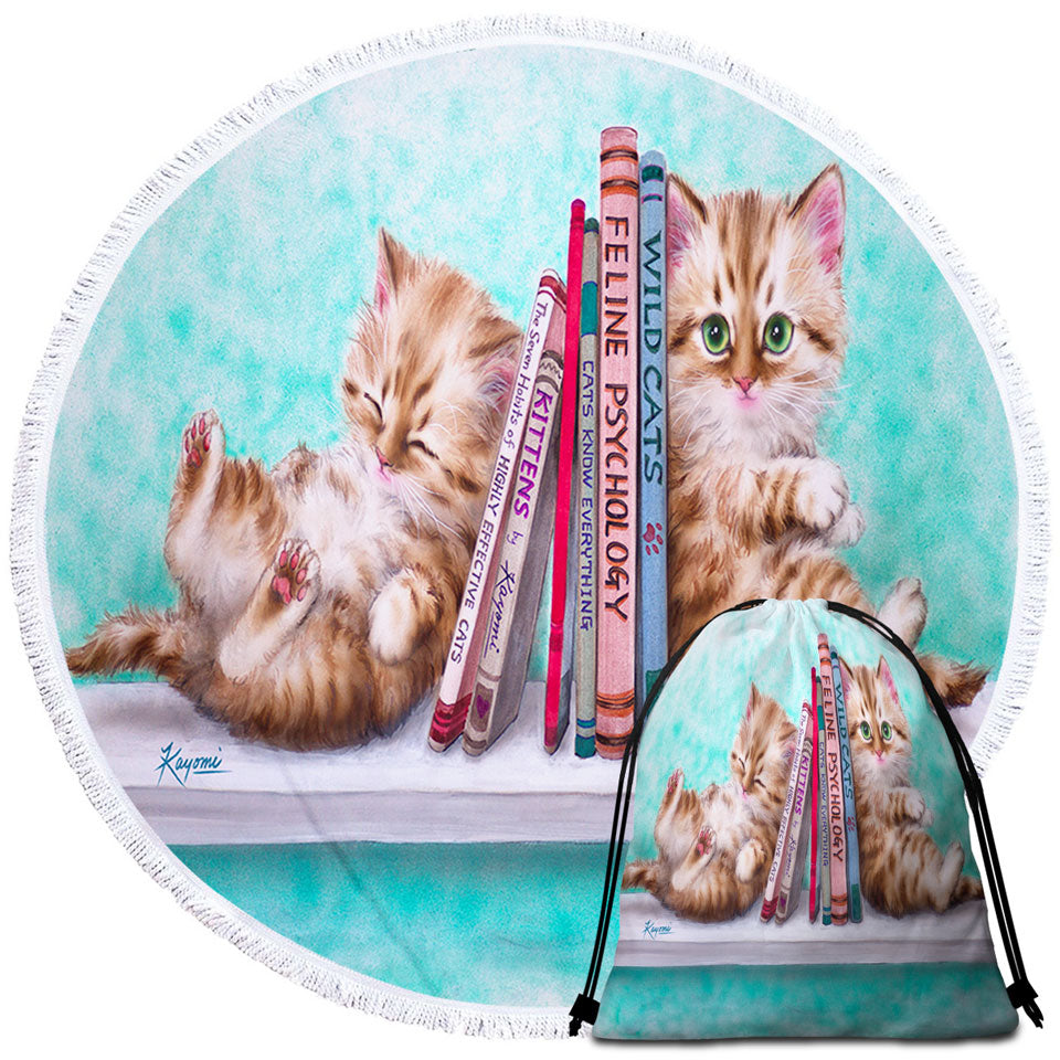 Big Beach Towels with Funny Cute Cats Designs Books and Kittens