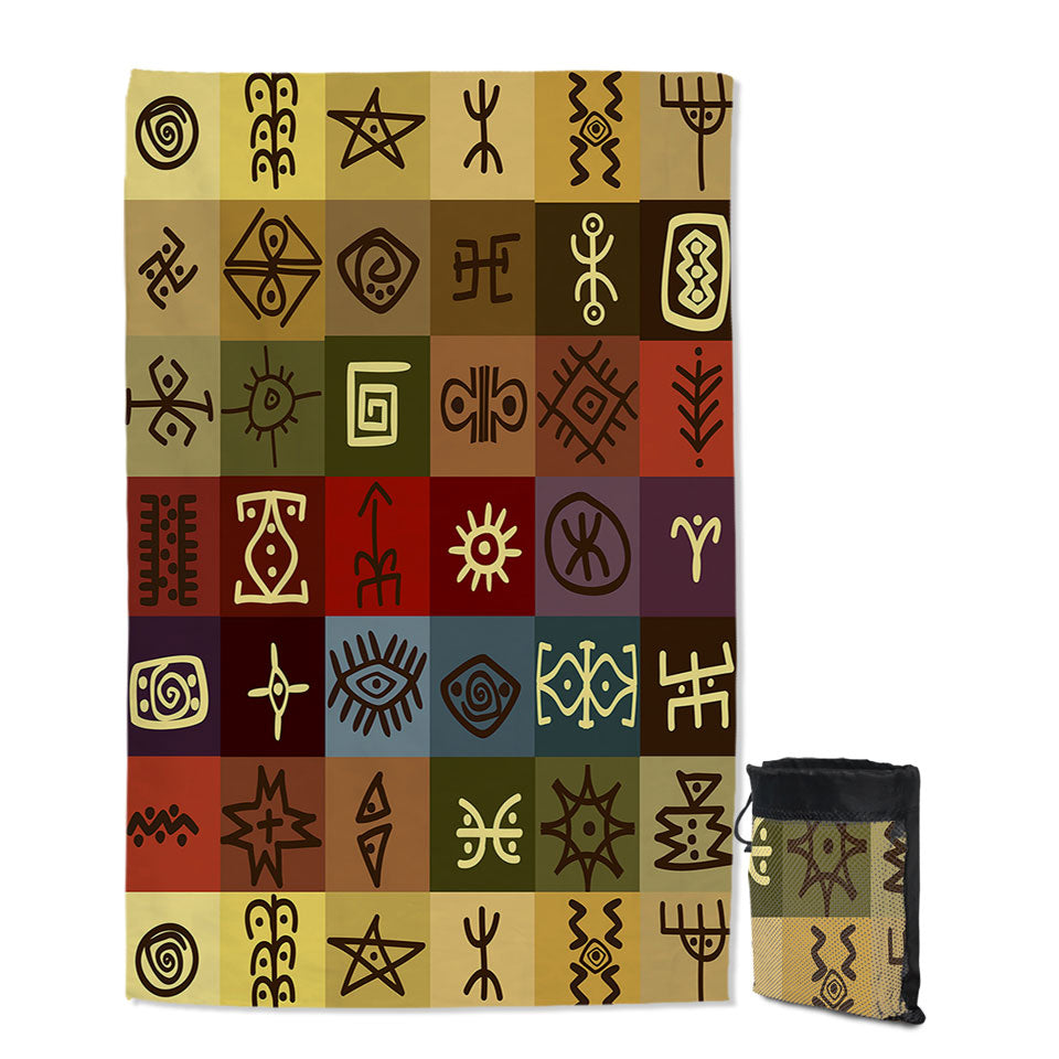 Big Beach Towels with Multi Colored Panels Cool Ancient Symbols