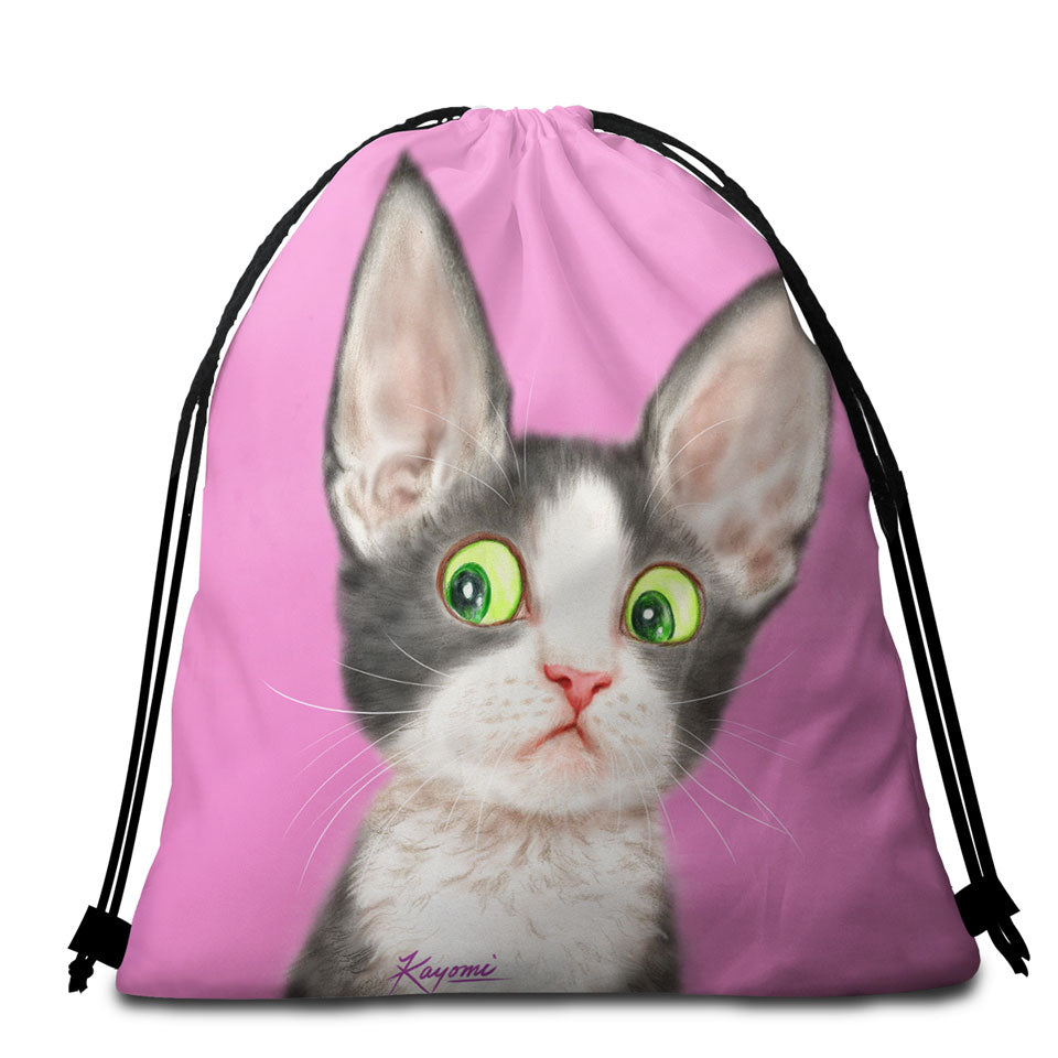 Big Ears Girly Kitty Cat over Pink Beach Towels and Bags Set