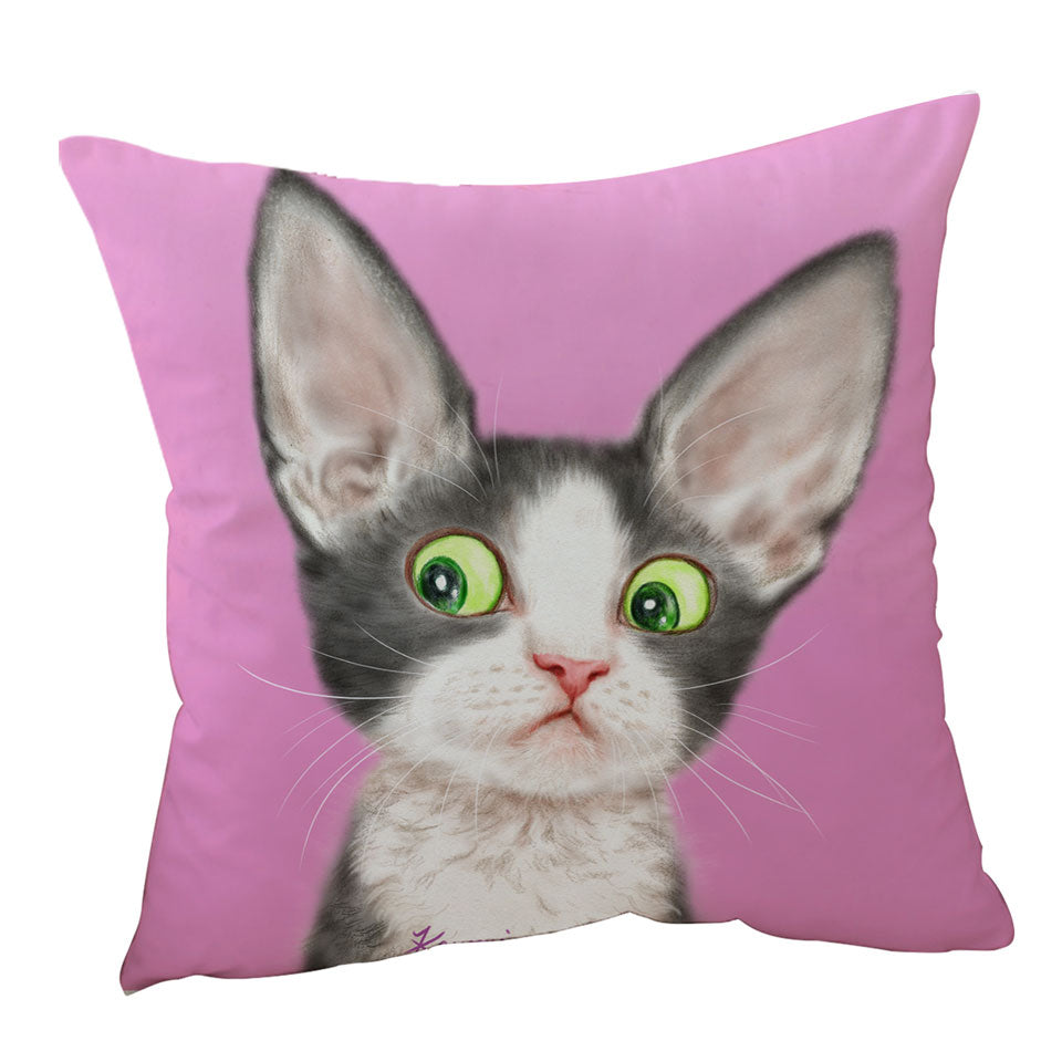 Big Ears Girly Kitty Cat over Pink Cushions