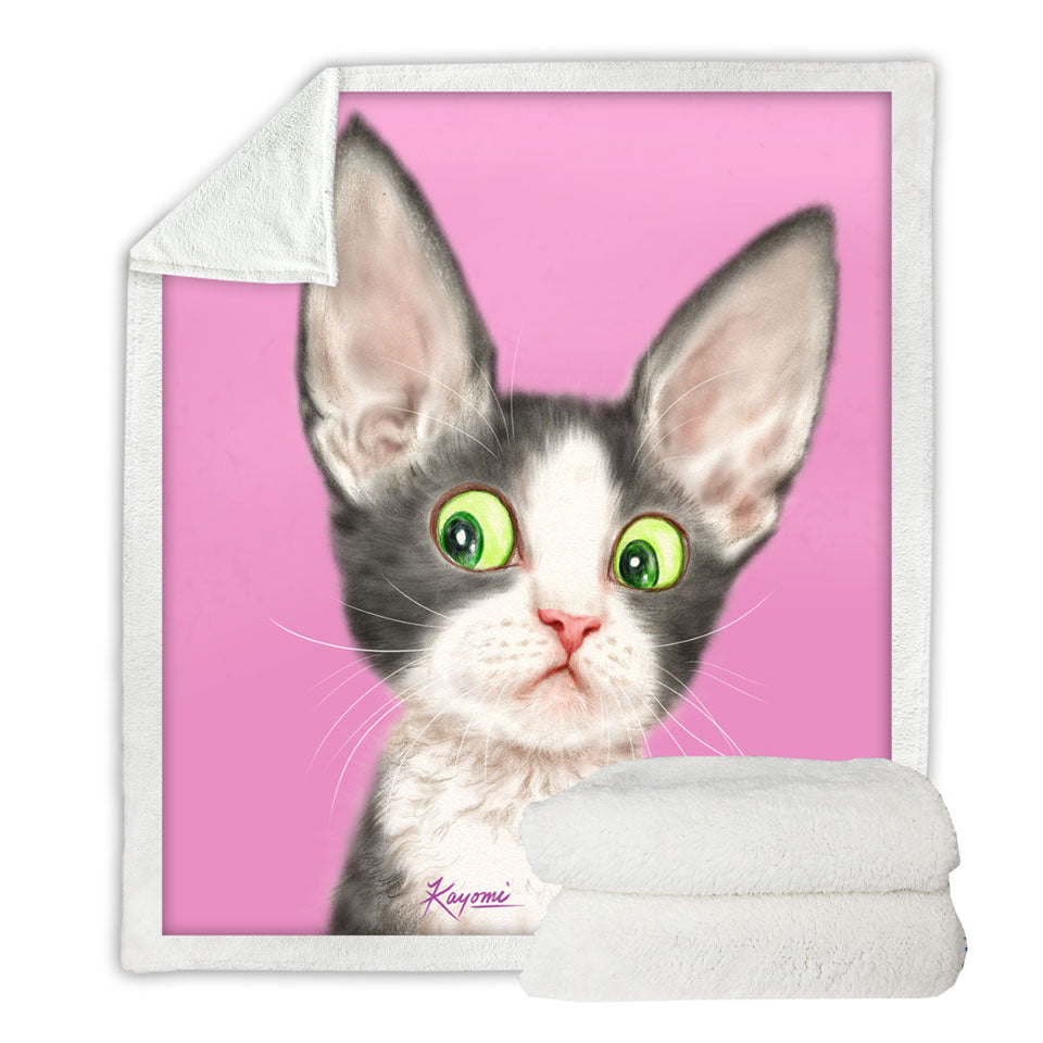 Big Ears Girly Kitty Cat over Pink Fleece Blankets
