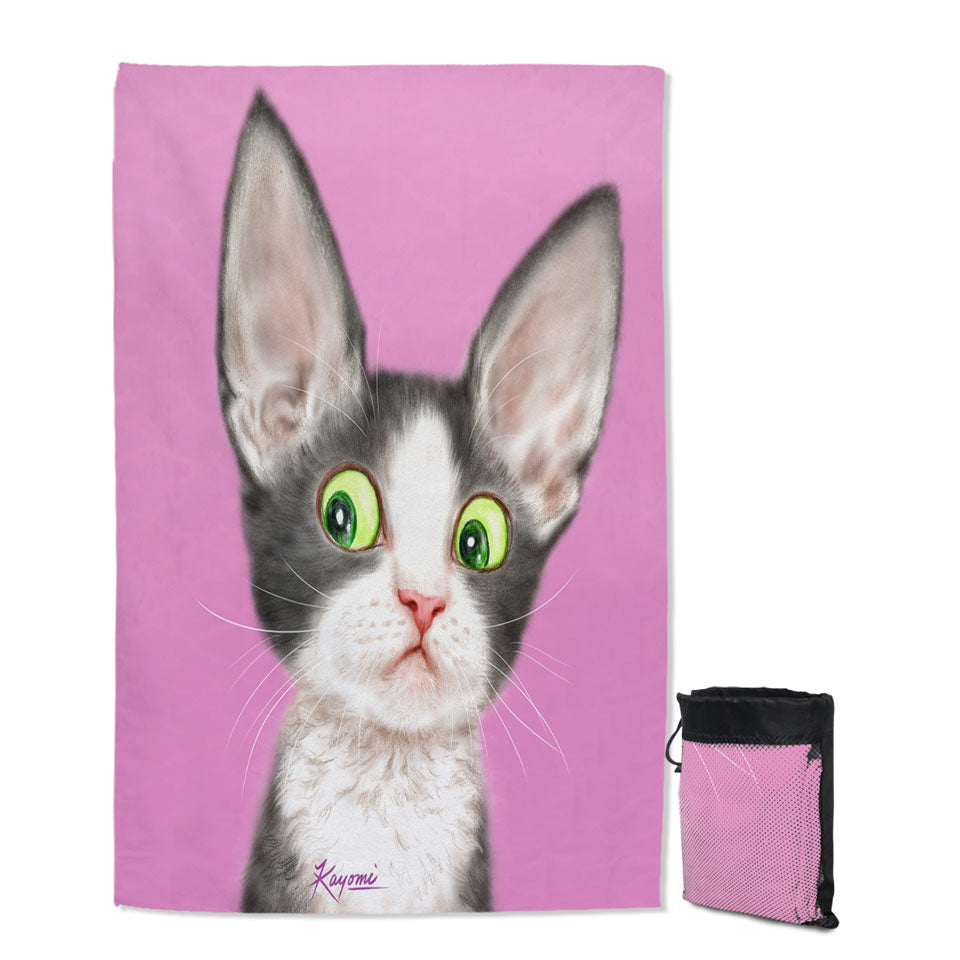 Big Ears Girly Kitty Cat over Pink Quick Dry Beach Towel