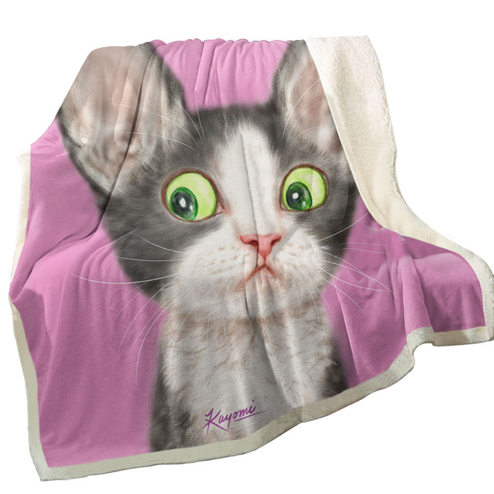 Big Ears Girly Kitty Cat over Pink Throws