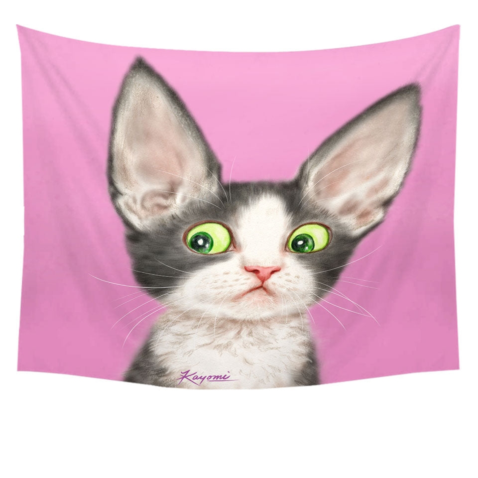 Big Ears Girly Kitty Cat over Pink Wall Decor Tapestry