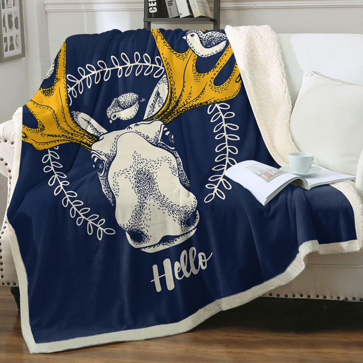 Birds and Moose Sherpa Blanket