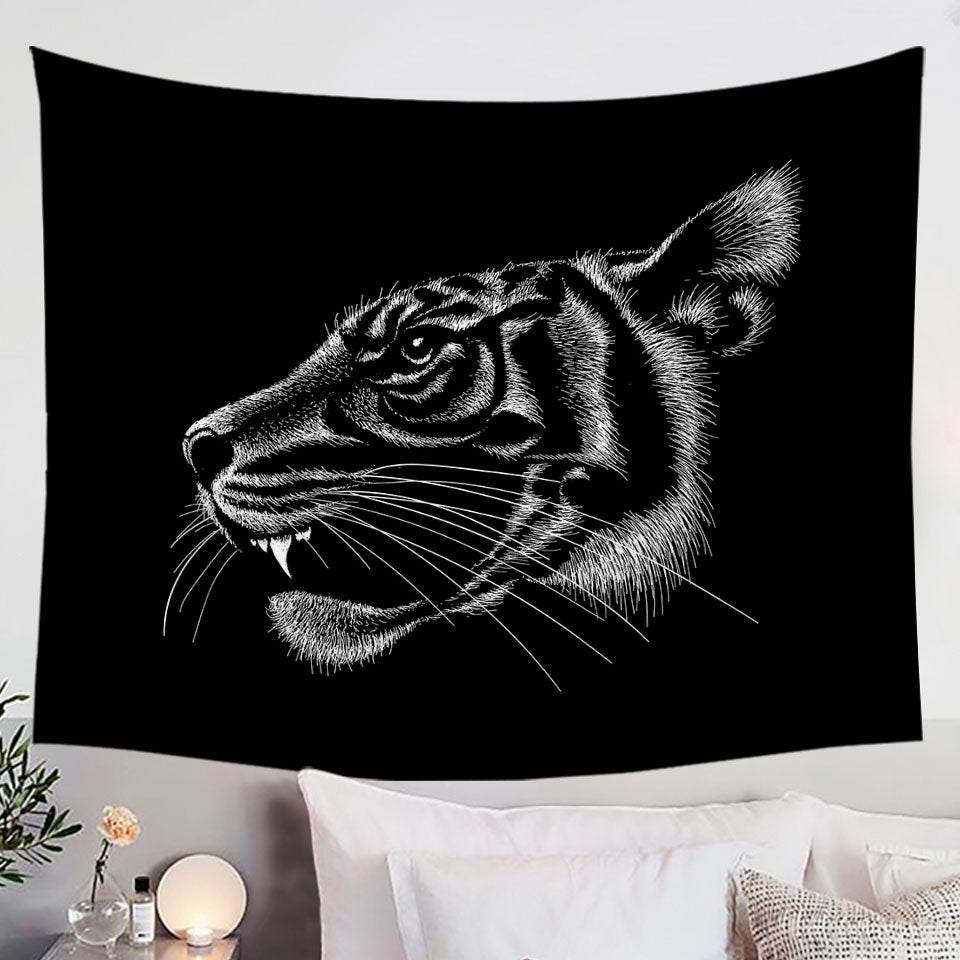 Black Background Tiger Head Wall Decor Tapestry