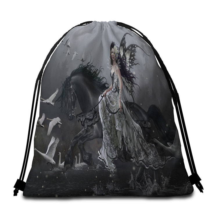 Black Beach Bags and Towels Horse Fairy Lamentation of Swans Fantasy Art