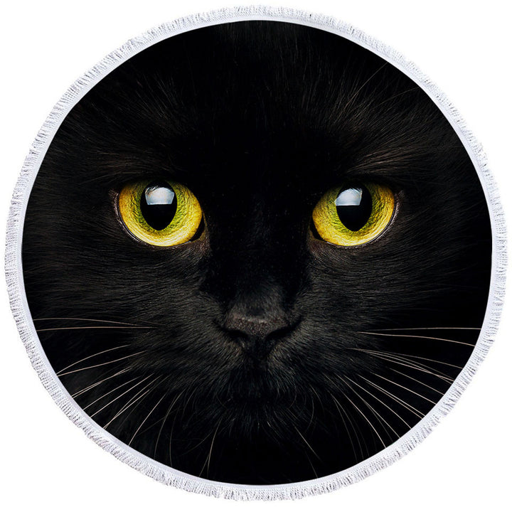 Black Cat with Yellow Eyes Cool Beach Towels