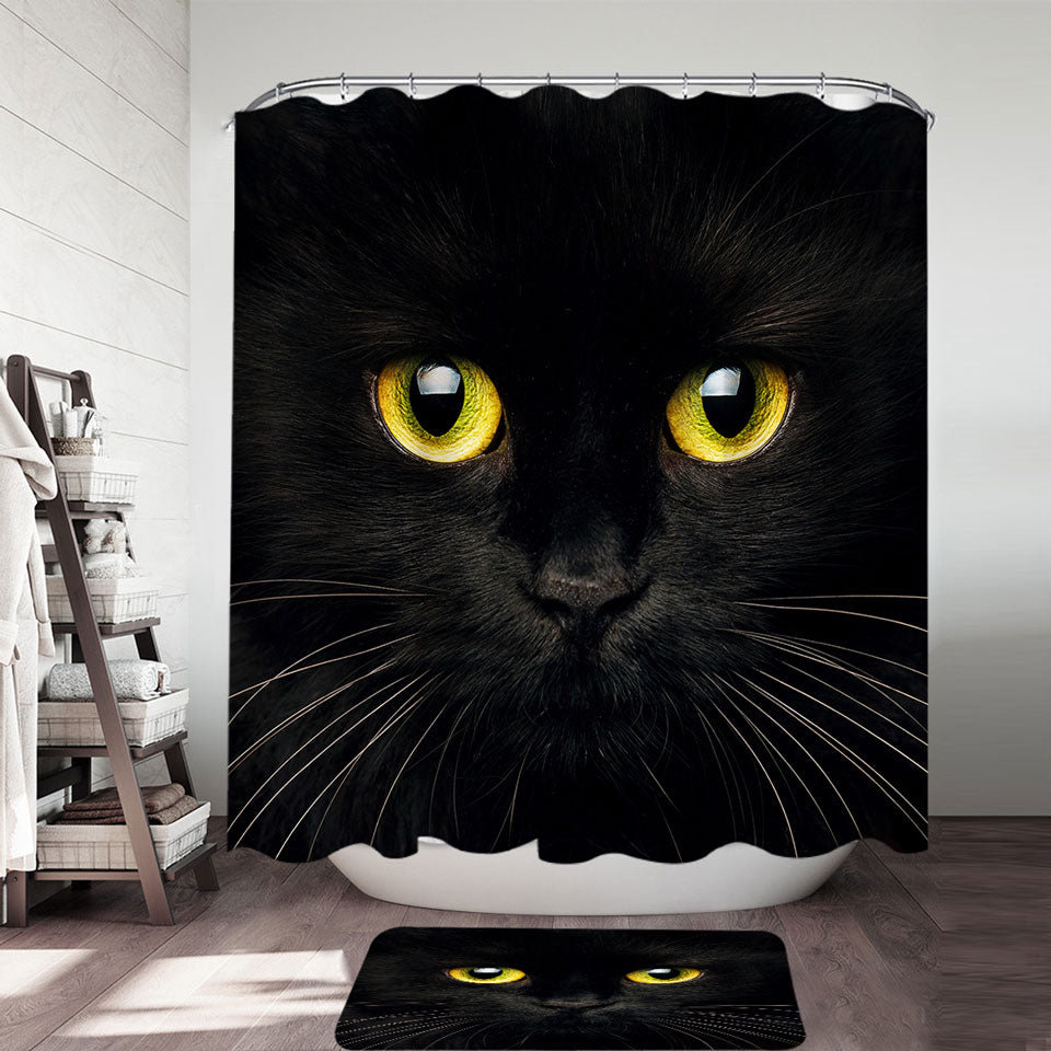 Black Cat with Yellow Eyes Shower Curtain