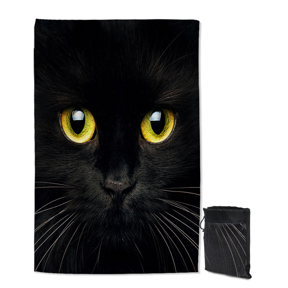 Black Cat with Yellow Eyes Thin Beach Towels