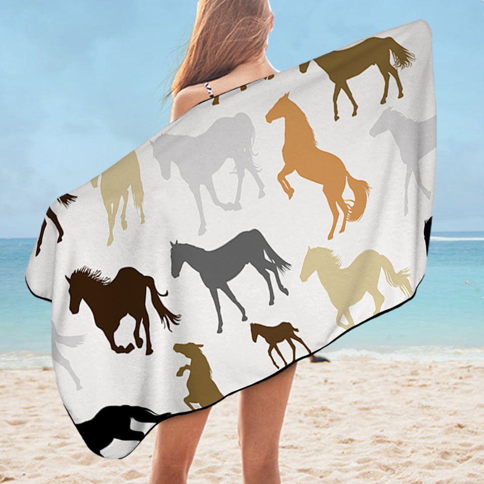 Black Grey Brown Beige Horses Beach Towels