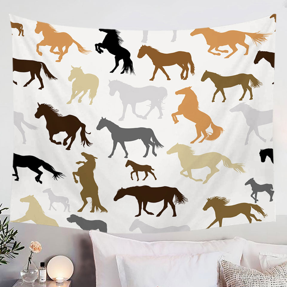 Black Grey Brown Beige Horses Tapestry