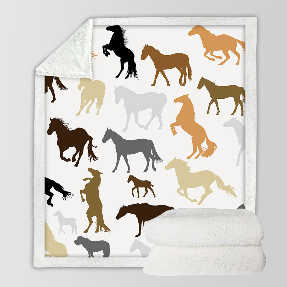 Black Grey Brown Beige Throws with Horses