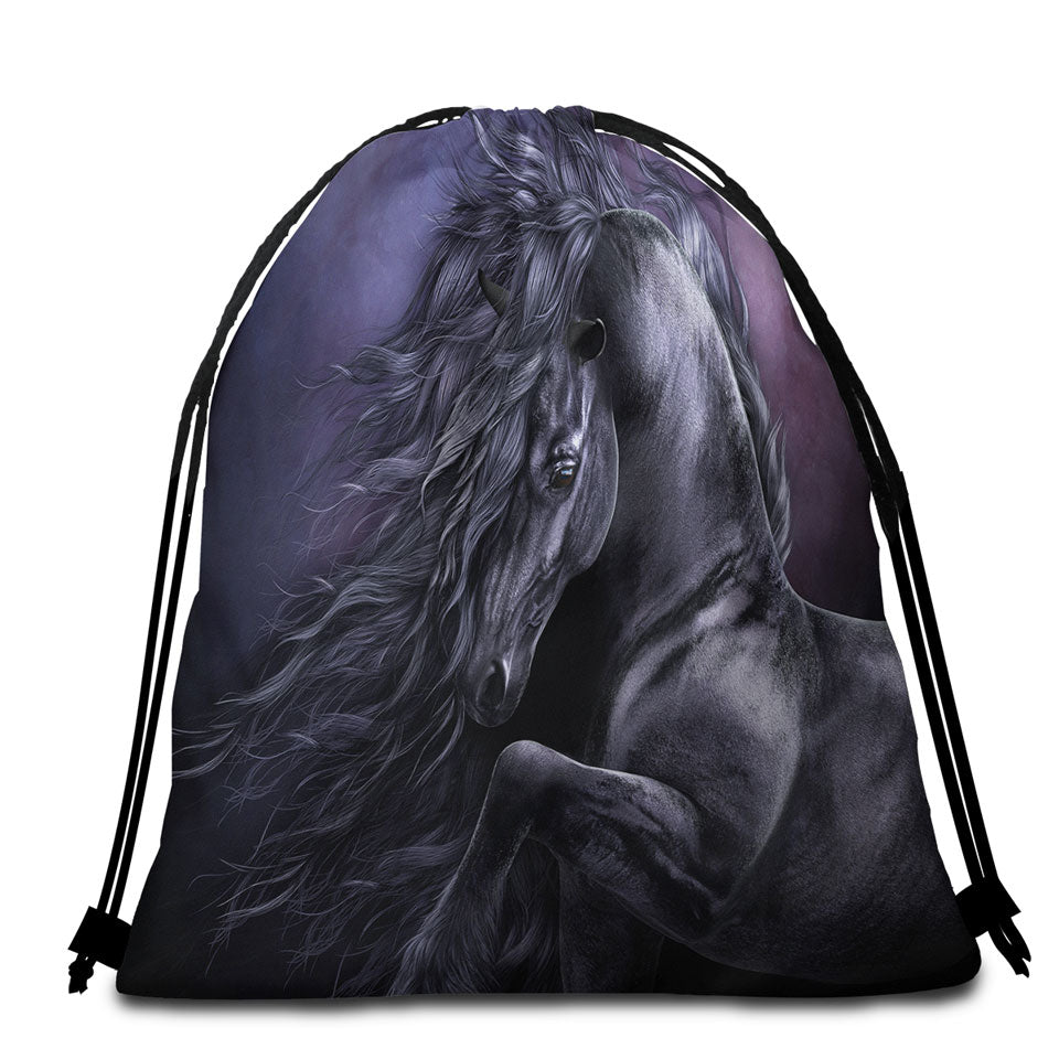 Black Horse Beach Bags for Towels Art Out of The Night
