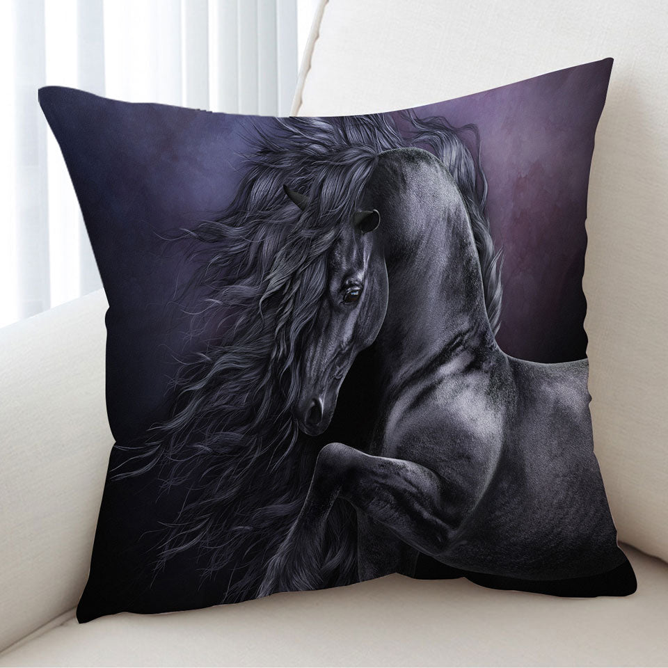 Black Horse Cushion Art Out of The Night