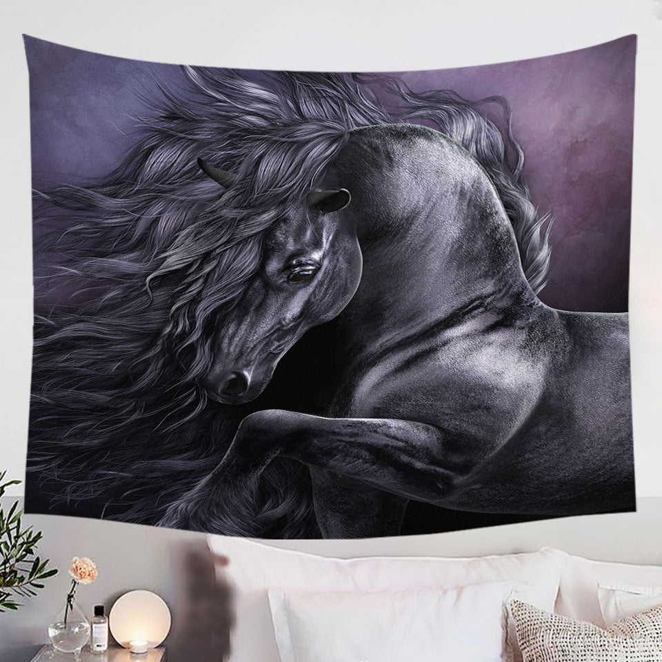 Black-Horse-Tapestry-Art-Out-of-The-Night