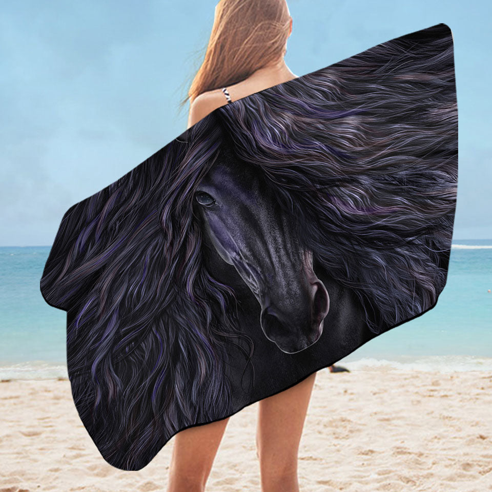 Black Magic Horse Microfibre Beach Towels Fine Art