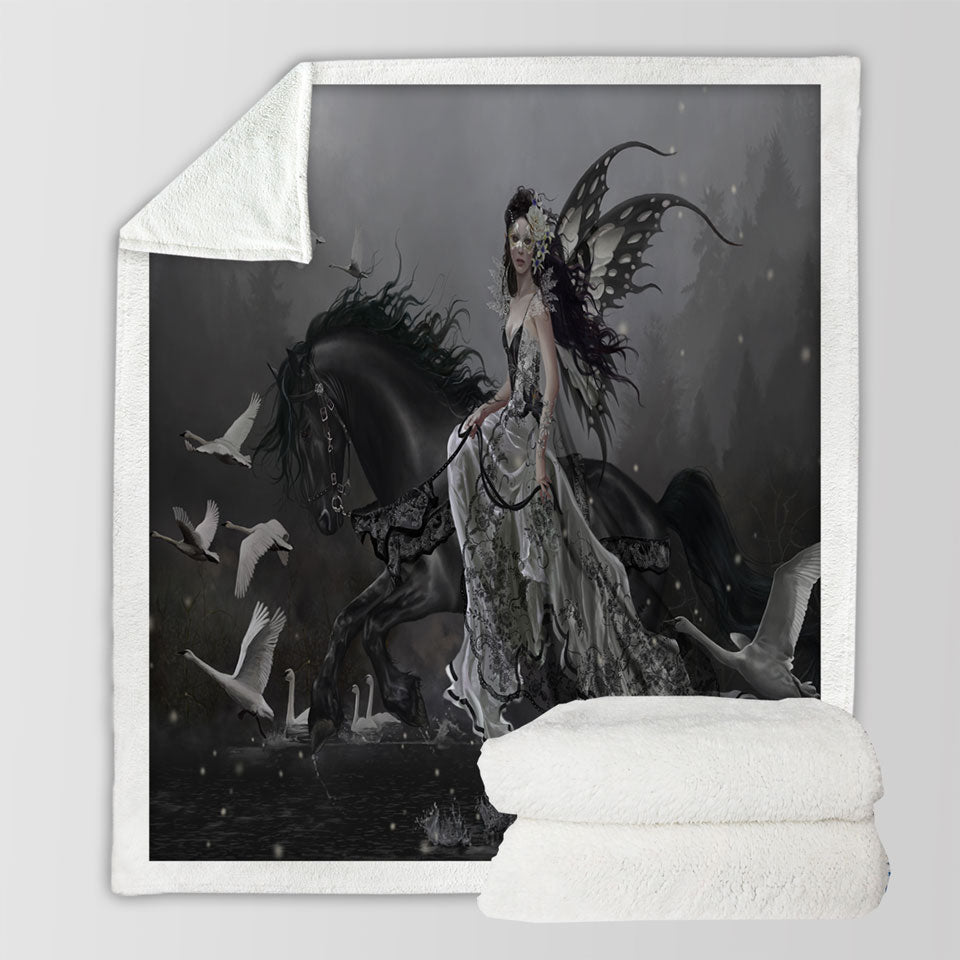 products/Black-Throws-Horse-Fairy-Lamentation-of-Swans-Fantasy-Art