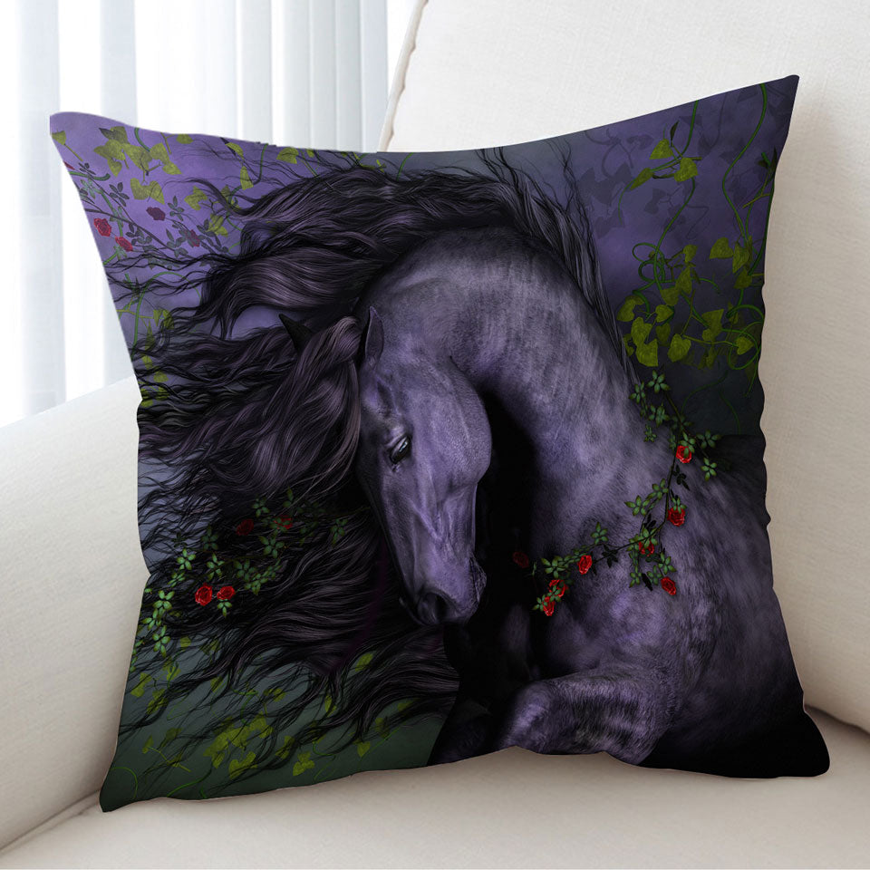 Black Wild Horse the Wild Rose cushion