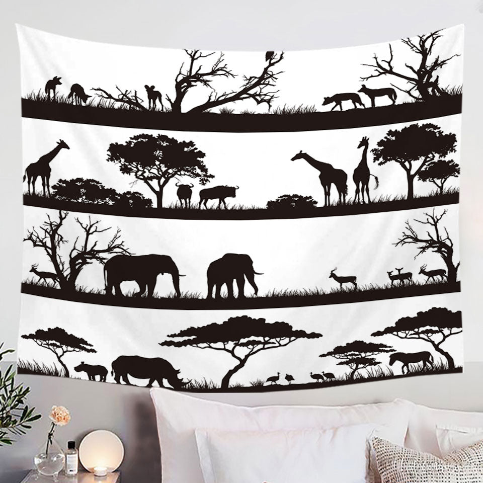 Black and White Africa Tapestry Wall Hanging