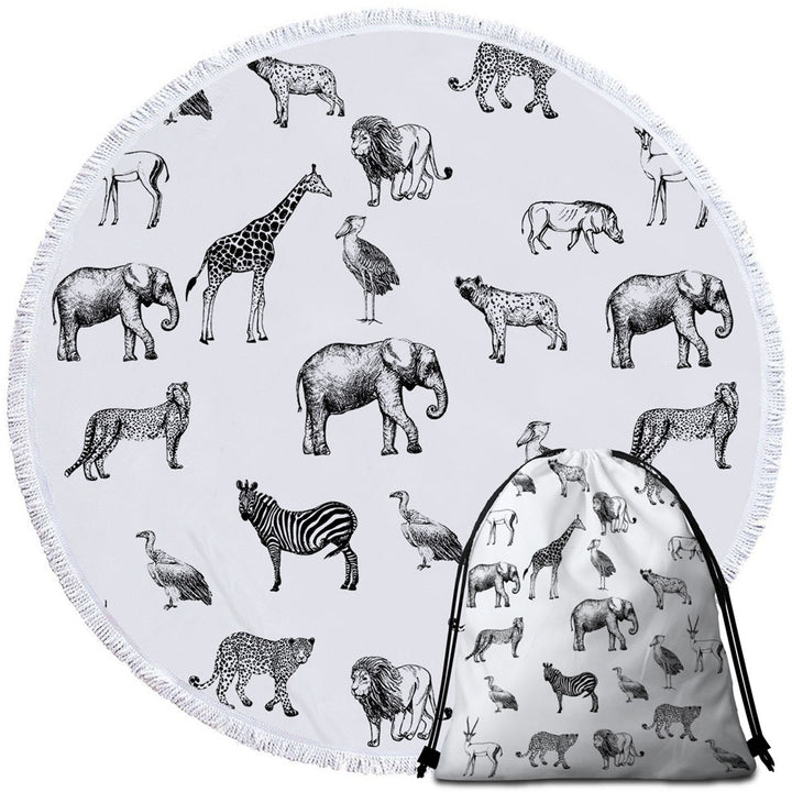 Black and White African Beach Towels with Wildlife Animals