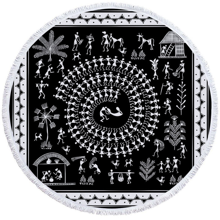 Black and White African Circle Beach Towel Tribe Story