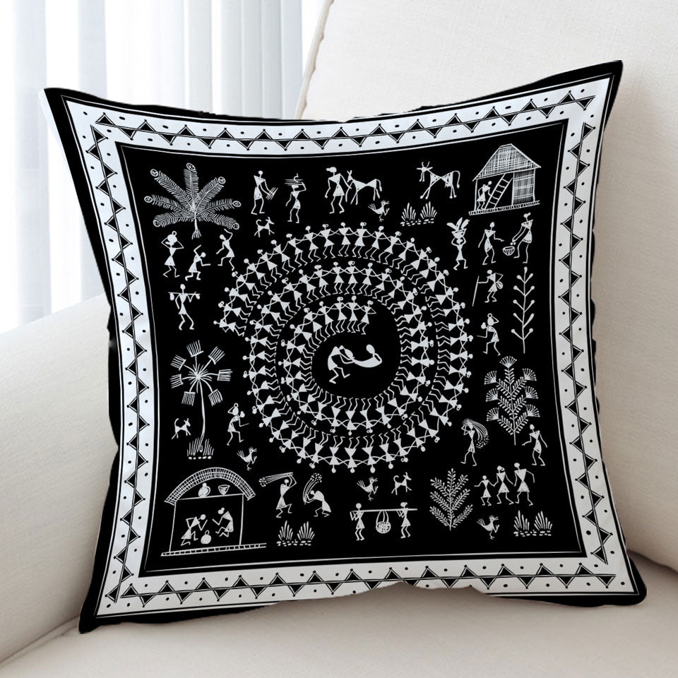 Black and White African Cushion Cover Tribe Story