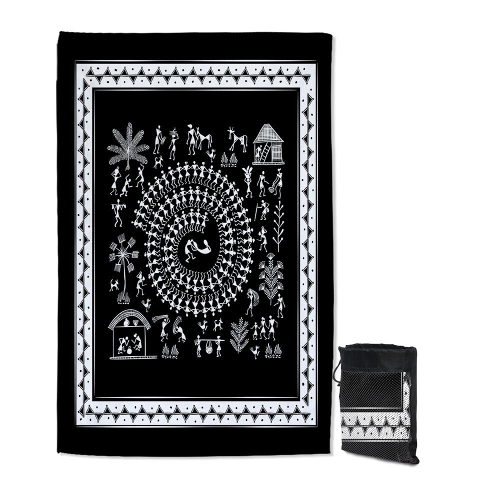 Black and White African Quick Dry Beach Towel Tribe Story