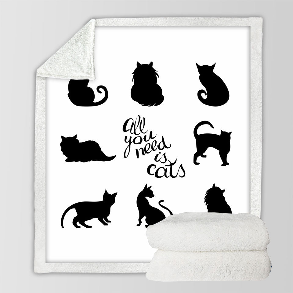 Black and White All You Need is Cats Sherpa Blanket