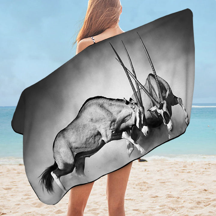 Black and White Animal Beach Towel with Wild Antelopes
