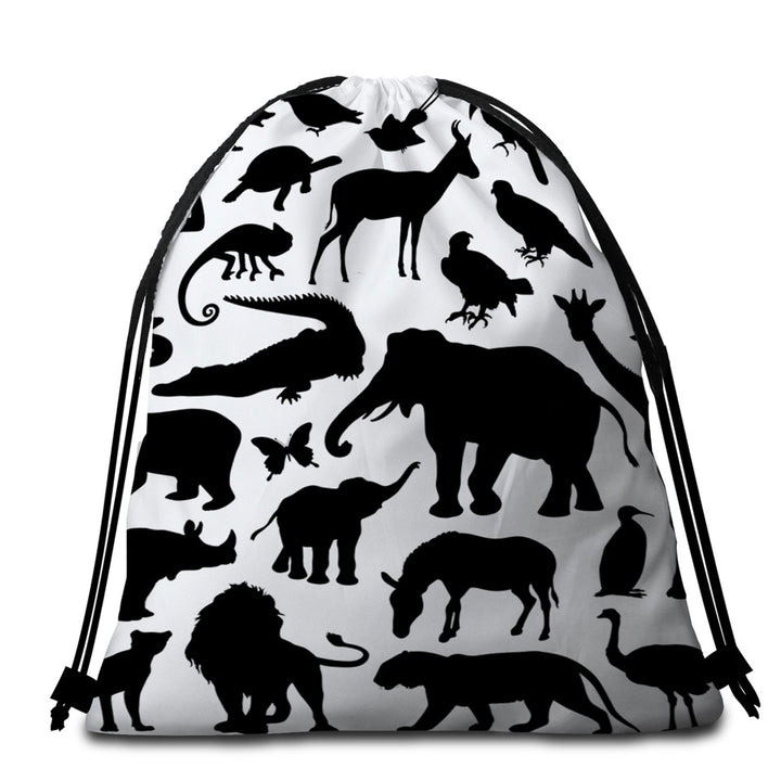 Black and White Animals Beach Towel Bags for Kids