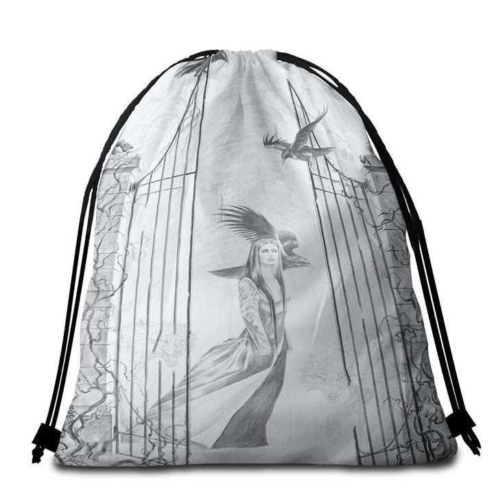 Black and White Art Drawing Beauty in Castle Beach Towels and Bags Set